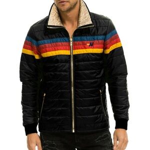 Aviator Nation Black and Blue Quilted Puffer Jacket